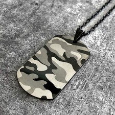 CAMOUFLAGE DOG TAG HUNDEMARKE KETTE SCHWARZ EDELSTAHL ARMY SOLDAT GESCHENK 