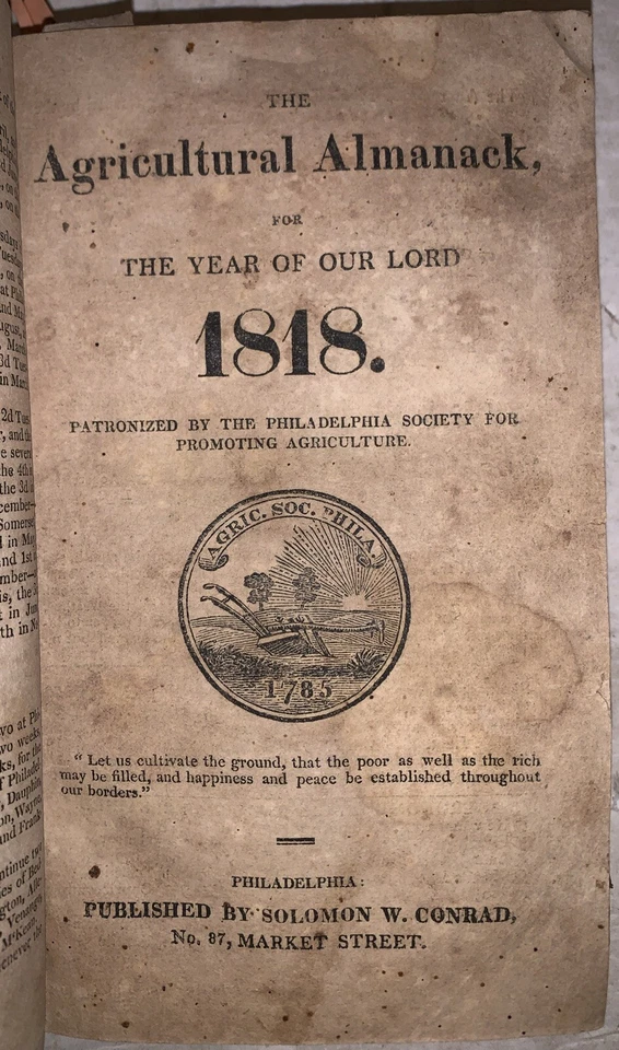 1817-1834, BOUND VOL WITH 13 AGRICULTURAL ALMANACKS, PENNSYLVANIA, FARMING - Image 3 of 4