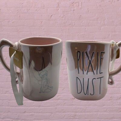  RAE DUNN Disney Mug PIXIE DUST Iridescent Pink Tinker Bell Double Sided 