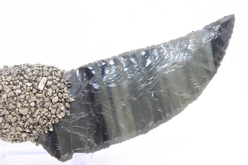Flint Knapped Obsidian Knife-Burns Green on Sagebrush Wood Handle Crushed Pyrite - Picture 3 of 9