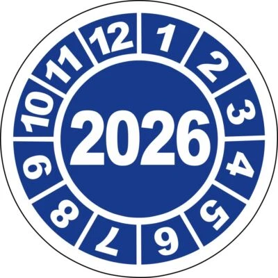 DIE-STICKERBAR Jahresplaketten 2026 blau 20mm UVV Prüfplaketten Wartungsetiketten BGV D27