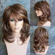 Real Human Hair New Fashion Gorgeous Women's Medium Natural Brown Wavy Wig 16 In