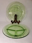 2 Vintage Green Depression Uranium Glass, Divided Grill Dinner Plates - *GLOWS