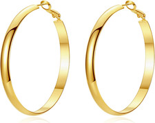 Flat Big Gold Hoop Earrings for Women 14K Real Gold Plated 925 Sterling Silver P