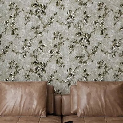 Gray taupe bronze gold fish scale plaster textured floral branches Wallpaper 3D