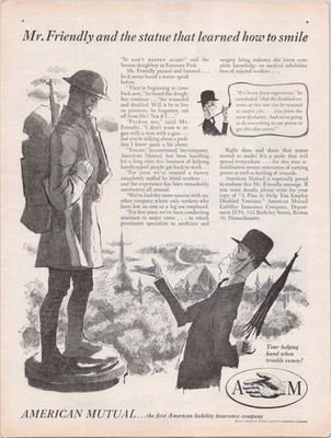American Mutual 1945 Vintage Print Ad Mr. Friendly Disabled Veterans