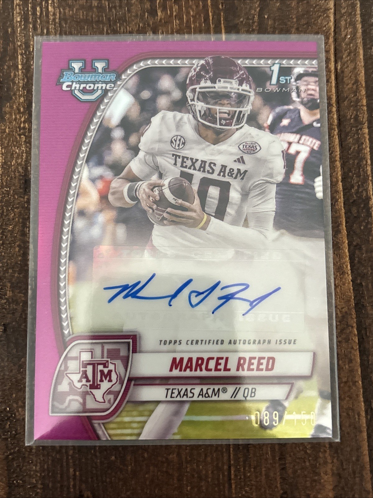 2024 Bowman University Chrome Marcel Reed 1st Fuchsia Auto /150 PA-MR