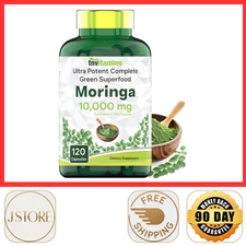 Organic Moringa Powder Capsules - 10000mg of Pure Nutrient - 120 Capsules 🌿