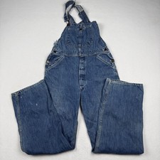 Vintage 50's Sanforized Overalls Mens 36x30 Blue Denim Bib Workwear Distressed