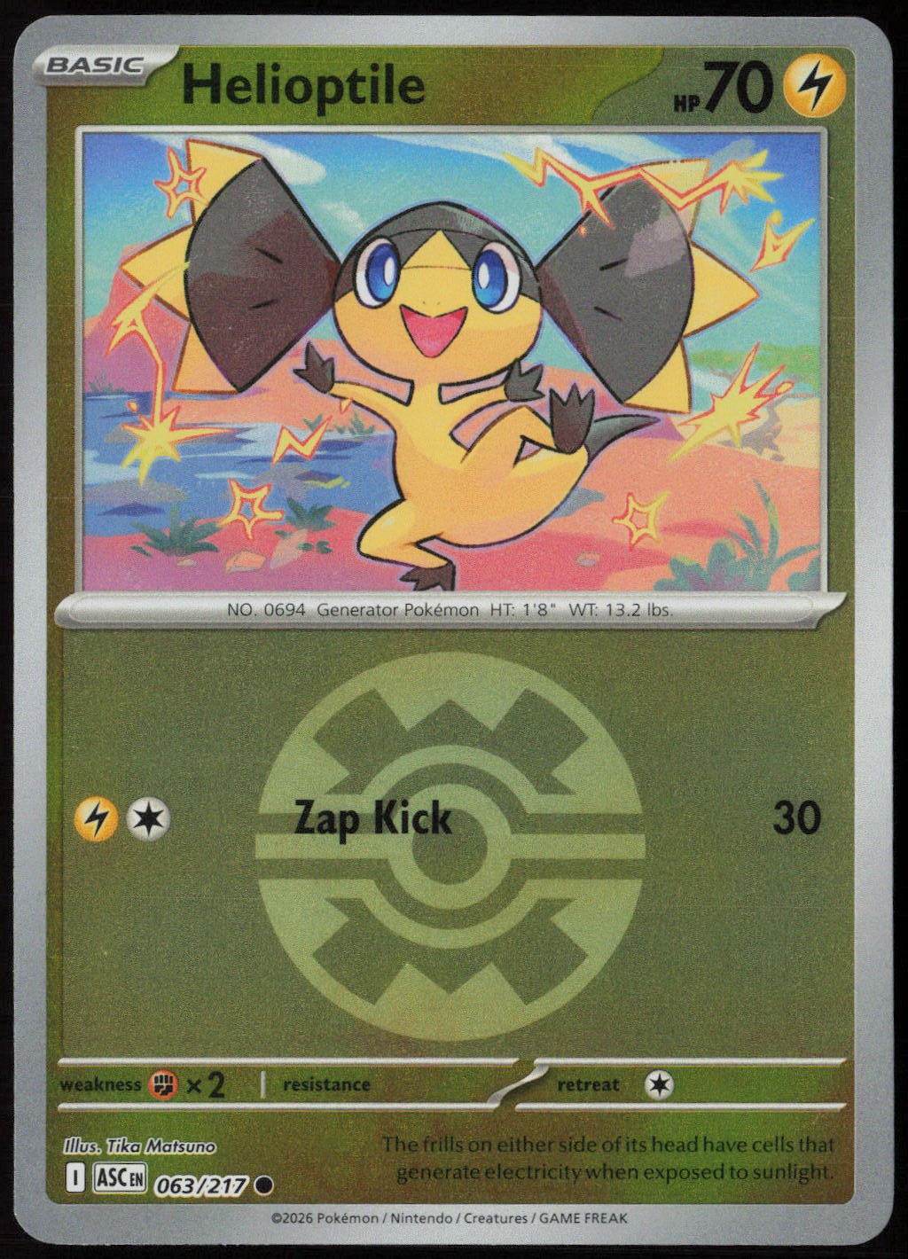 Helioptile (Quick Ball) #63/217 (Reverse Holo) NM ME: Ascended Heroes Pokemon