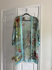 Vintage Chico  s 100 Silk Tropical Swim Cover Up Resort Parrot Floral XL 16