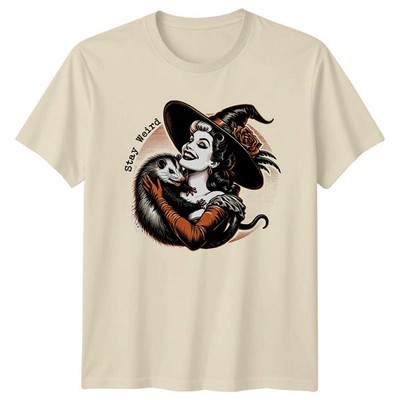 Stay Weird Damen T-Shirt Opossum Hexe Halloween Geschenk für Sie