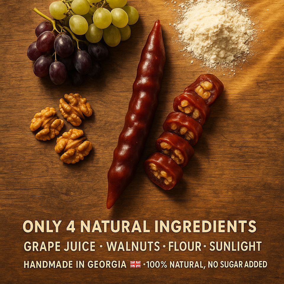 Only 4 Natural Ingredients: grape juice, walnuts, flour, sunlight