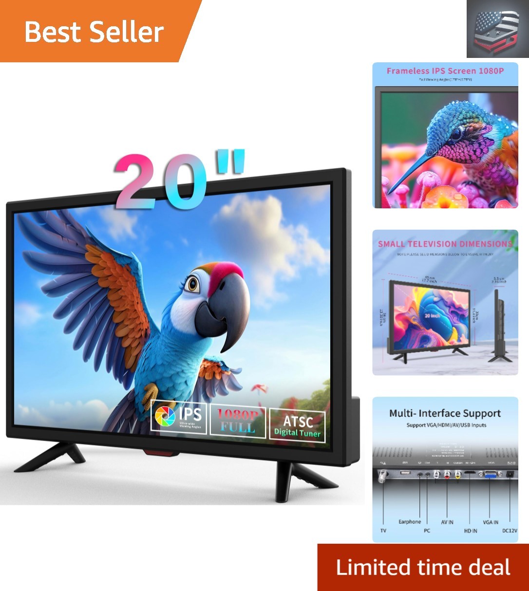 Small Kitchen Flat Screen TV with USB, HDMI & 1080P Display 