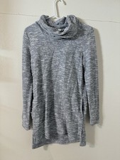 Turtleneck Cowl Neck Pullover Small Knit Tunic Sweater Heather Blue - CASLON