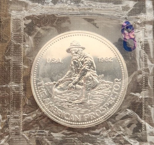 1982 USA - 1 oz .999 Fine Silver Engelhard - The American Prospector - Round 8