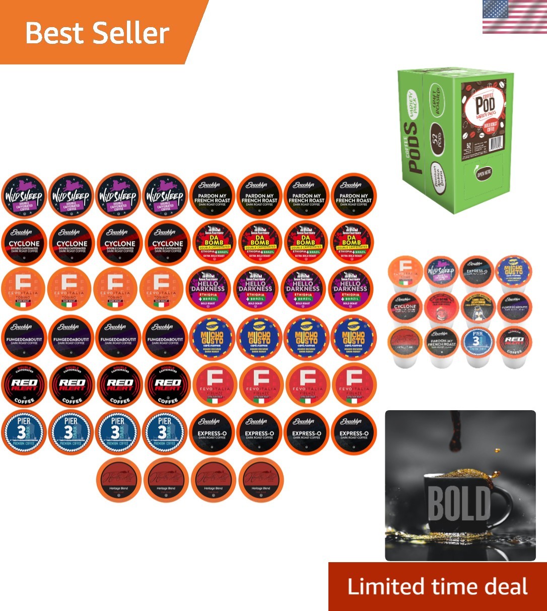 Gourmet Dark Roast Coffee Sampler for K-Cup Brewers &ndash; 52 P