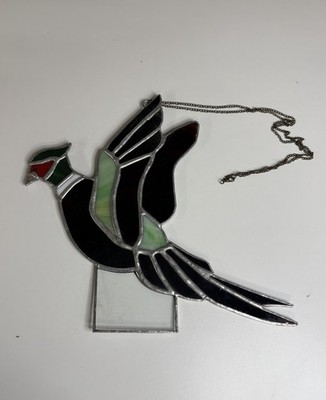 Vtg Ring Neck Pheasant Stained Glass Suncatcher Window Decor Cottagecore