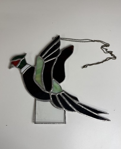 Vtg Ring Neck Pheasant Stained Glass Suncatcher Window Decor Cottagecore