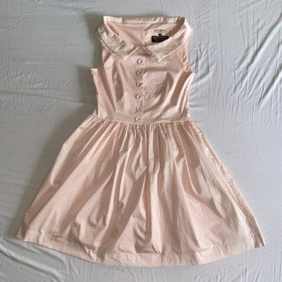 Kitten D'Amour Pink Polka Dot Collared cotton no sleeve  Dress 14 rockabilly 50s