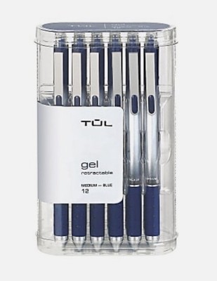12 TUL Gel Pens, Retractable, 6.29in W x 2.36 in H 2.75in Gray Barrel, Blue Ink,