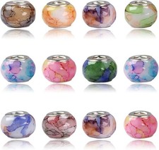 AIPRIDY 100Pcs 15x11mm Painting Murano Large Hole Glass Beads Mix Color with Sil
