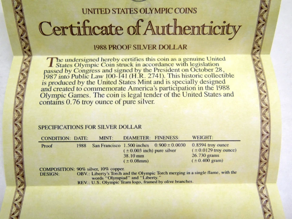 RARE 1988-S PROOF 'Seoul - S.Korea' Olympic Silver Dollars - Image 3 of 4