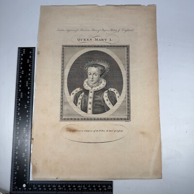 Queen Mary I Gravur Rapins Geschichte England 1780er Gravur von Howe Bildhauer