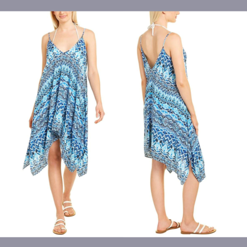 NEW $114 La Blanca [ XXS/XS ] Oasis Ikat Asymmetrical Cover up Dress Blue #U321 - Picture 1 of 12
