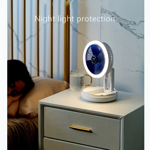 Portable Folding Stand Fan with Light USB Rechargeable Desktop Fan Adjustable US - Picture 9 of 9