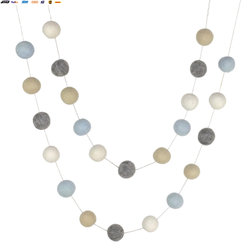 Ice Blue, Almond, Gray, White Felt Ball Garland- 6 Ft String with 24 Adjustable