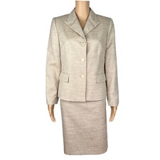 KASPER Metallic Polyester Skirt Suit Size 10P Beige Cocktail Timeless 2PC