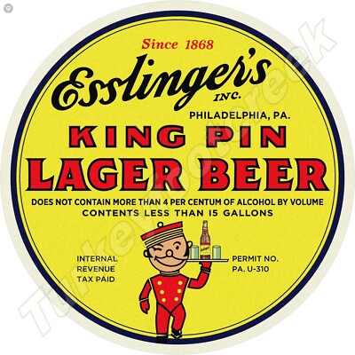 Esslinger's King Pin Lager Beer 11.75'' Round Metal Sign