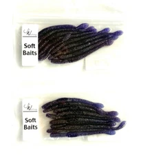 2 PACKS Jed Welsh Slider 4" Ribbed Paddle Tail Worm Electric Purple Silver Flake