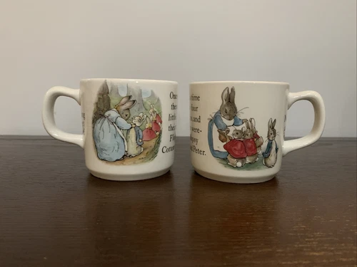 Set of 2 Wedgwood Beatrix Potter Peter Rabbit Child's Mugs Cups - Flopsy