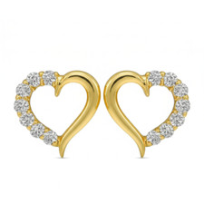 14K Yellow Gold Heart CZ Stones Push Back Earrings Love Studs Everyday Women