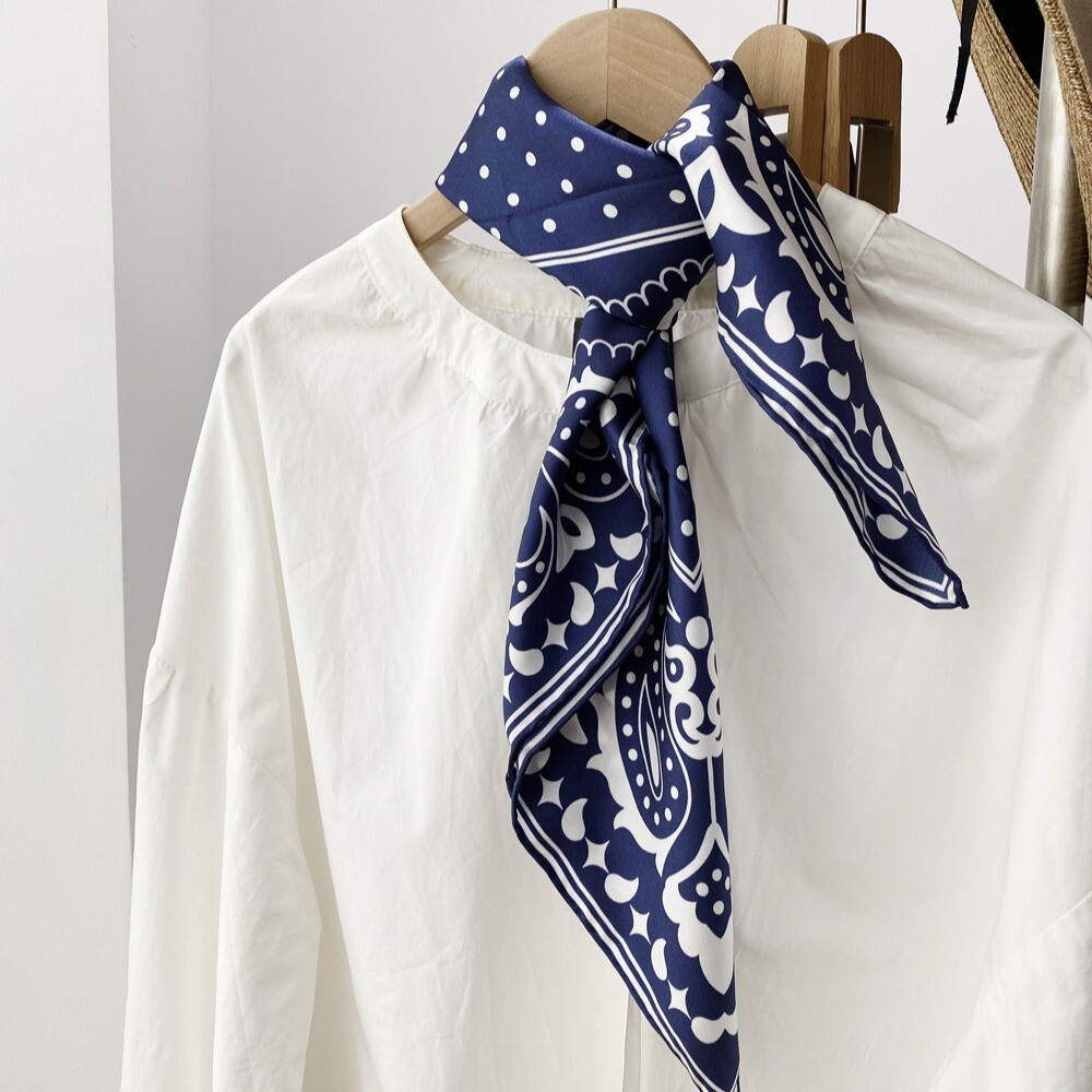 New 14@Momme Twill Silk Scarf - Necktie Hairband Print Square Scarf 68cm