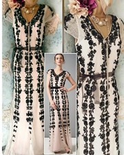 PHASE EIGHT Black cream lace 20s beaded wedding occasion long evening Dress 10