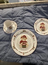 Vintage Christmas Theodore the Bear Dishes, Tienshen Plates Cups Bowls Saucers