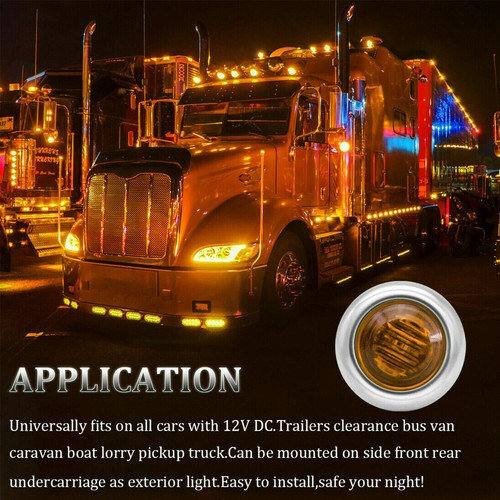 50X Round 3/4"Bullet Side Marker Truck Trailer LED Light w/ Stainless Base Amber - Picture 3 of 7
