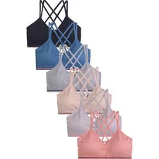 6 Women's Mamia Sports Bra Bralettes Spaghetti Strap Padded Stretch Free Size