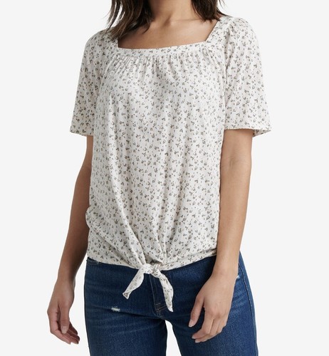 $59 NWT LUCKY BRAND WOMEN WHITE PATTERNED PHEASANT SHORT SLEEVE SHIRT SIZE M P30