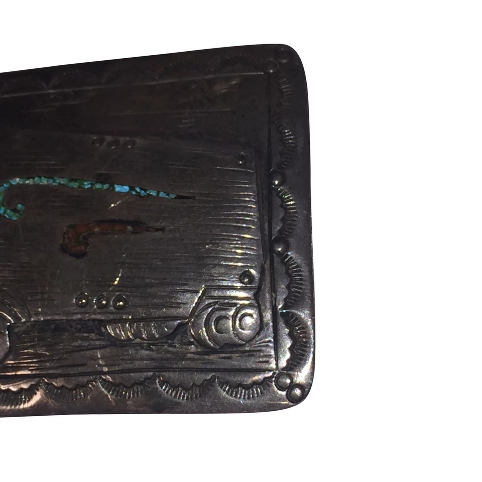 Hebilla de cinturón plateada para tractor y remolque turquesa y coral Foto 3 de 4