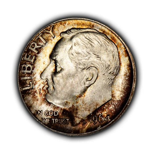 1964-D 10c Roosevelt Silver Dime - Pattern Toning - BU - SKU-Z4958