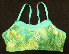 Moving Comfort women's green print stretch padded racer-back sports bra Sz M