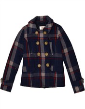 American Eagle Womens Pea Coat Uk 10 Small Navy Blue Check Wool Ag02