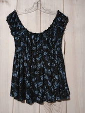 Melrose and Market Shirt Ladies Medium Black Blue Floral Off Shoulder
