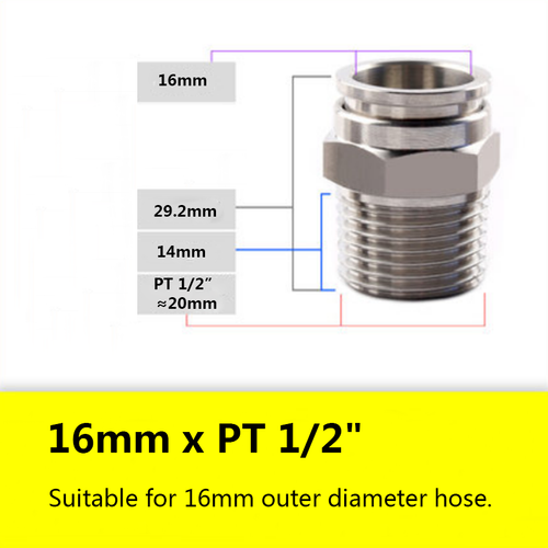 Stainless Steel Straight Pneumatic Hose Connectors 4-16mm Push-in x Male Thread - Picture 28 of 29