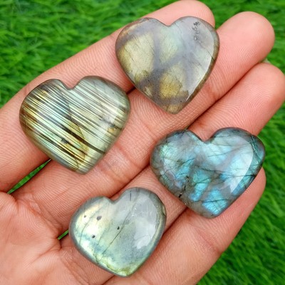4 Pcs Natural Multi Labradorite Heart Shape Cabochon Loose Gemstone 20-25 mm Lot