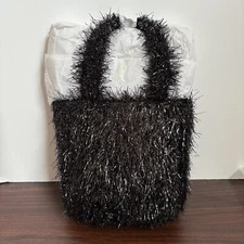 Edie Parker Weedie Mini Grass All Over Metallic Tinsel Black Tote Bag New